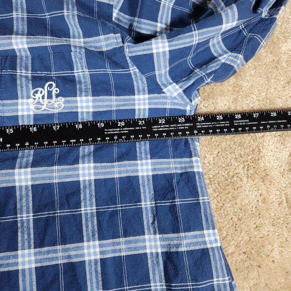 LAUREN Ralph Lauren Blue Plaid 3/4 Sleeve Button Down Size XL Embroidered - Picture 8 of 8